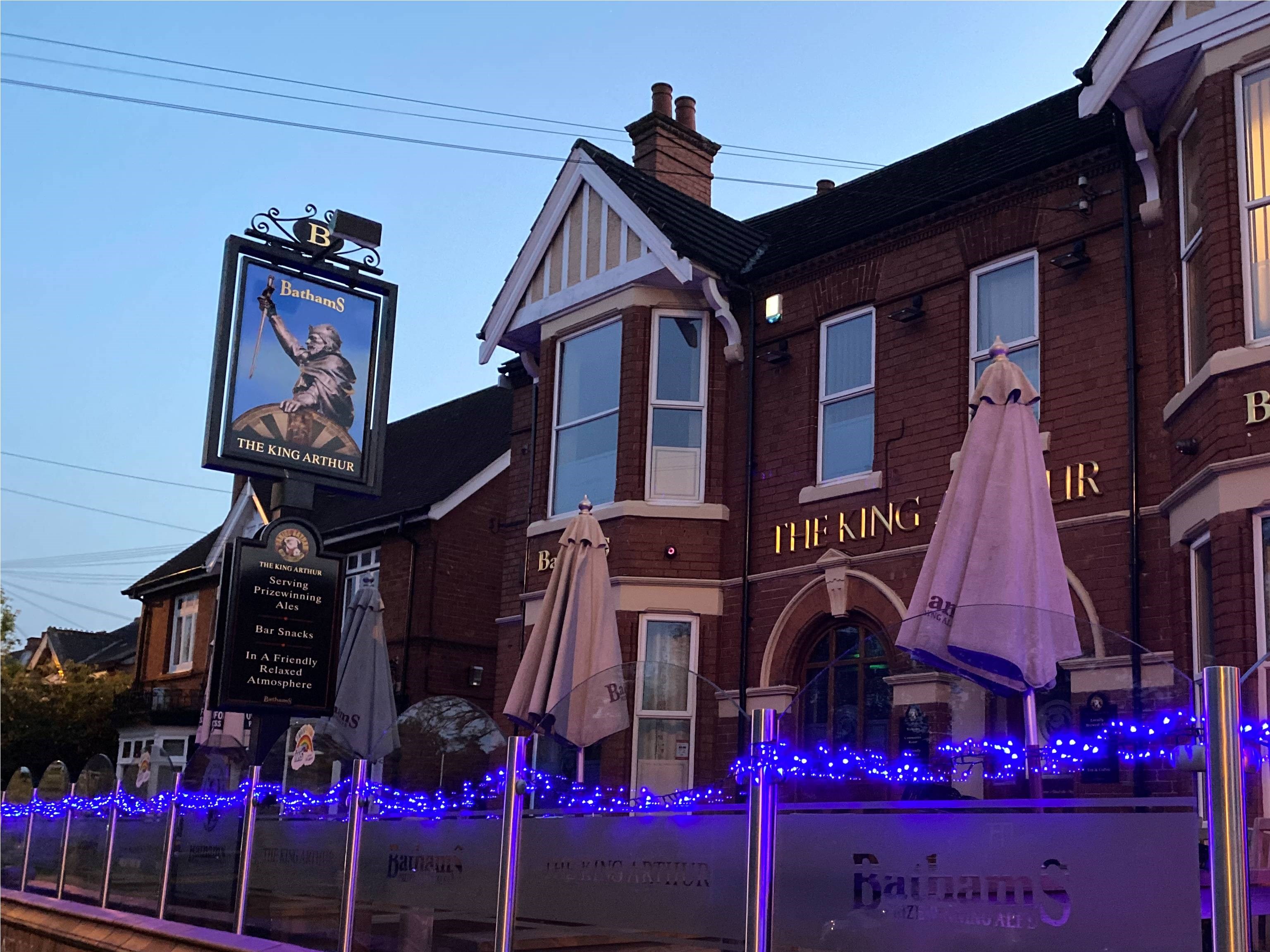 hagley pub light up with blue lights 