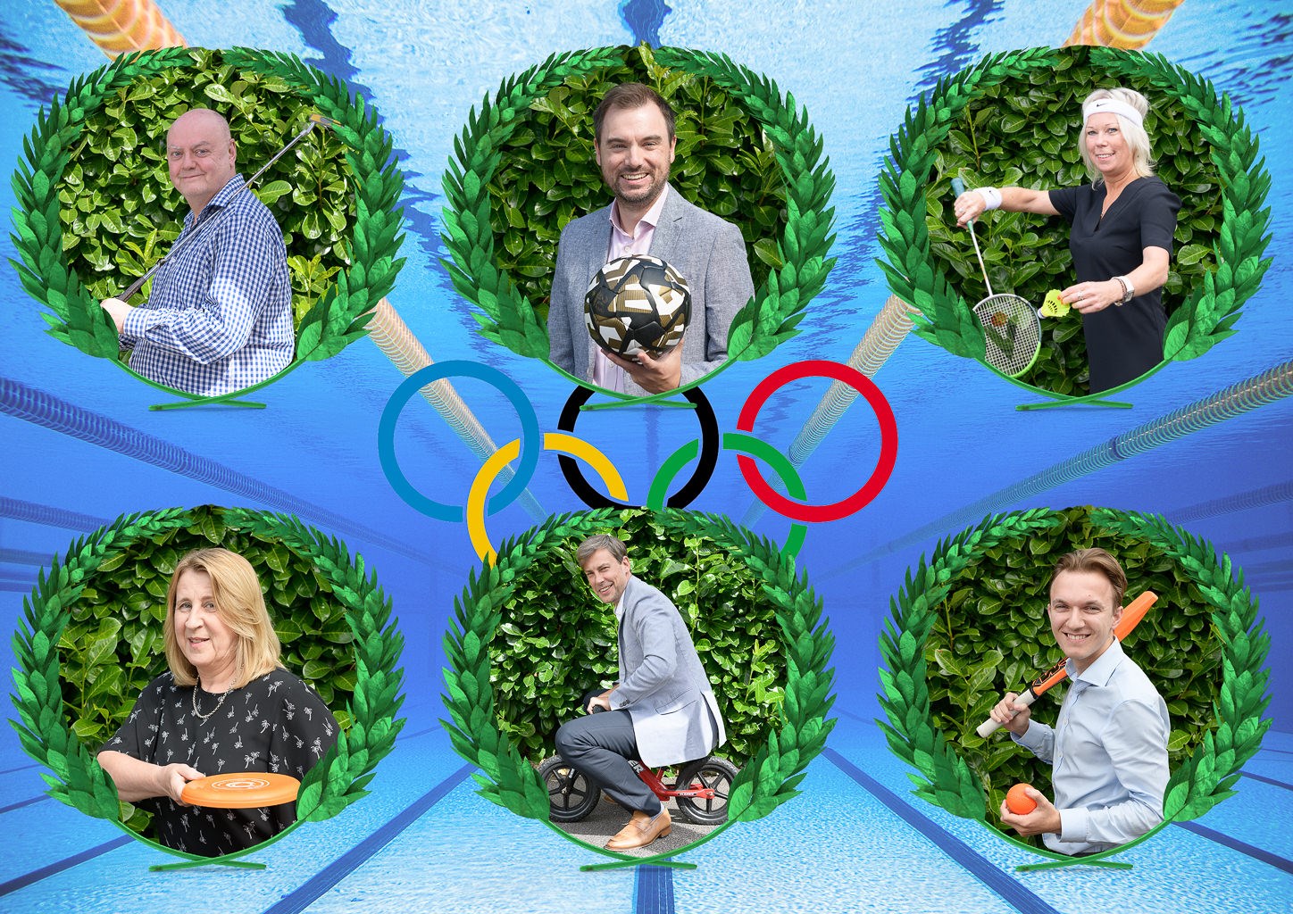 Image shows Jukes Insurance Brokers in Bromsgrove team in various Olympic style poses