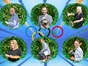 Image shows winners of competition in various Olympic sporting poses