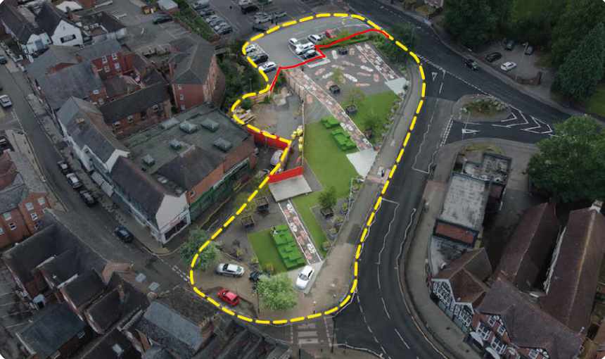 Aerial view of land marked for regeneration in Bromsgrove