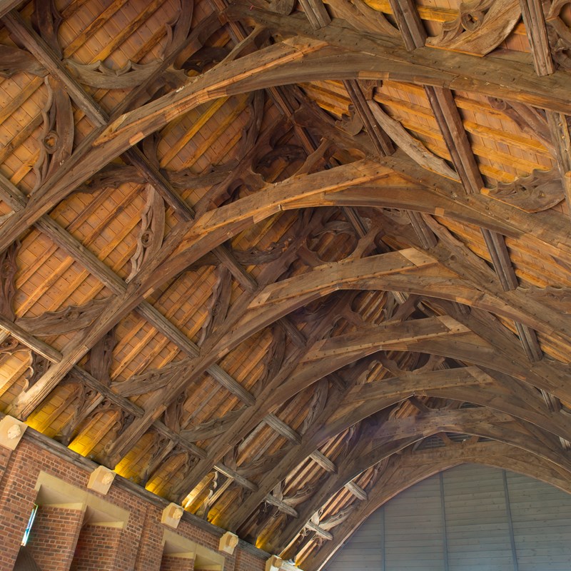 The spectacular internal roof view of Guesten Hall, at Avoncroft Museum of Buildings