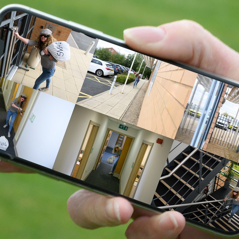 smartphone with mutliple images from a CCTV camera on