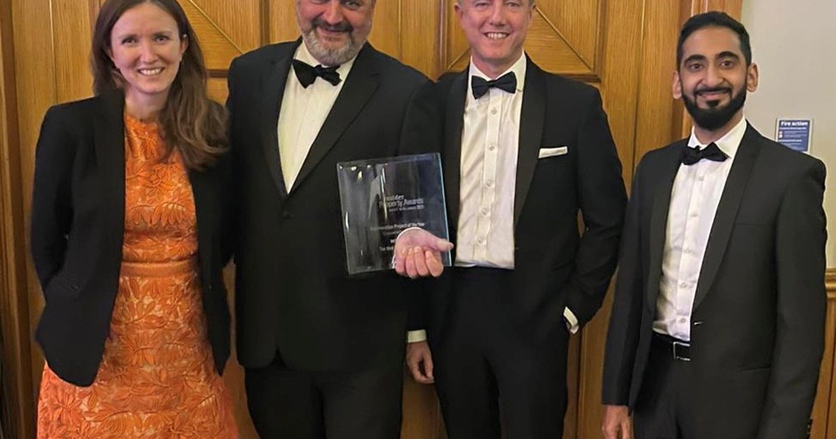 ONE Creative environments (ONE) collecting the award: (L-R: Ruth Sears – Associate Landscape Architect, Mark Martin – Director, James Lawrence – Director and Abz Randera – Architect)