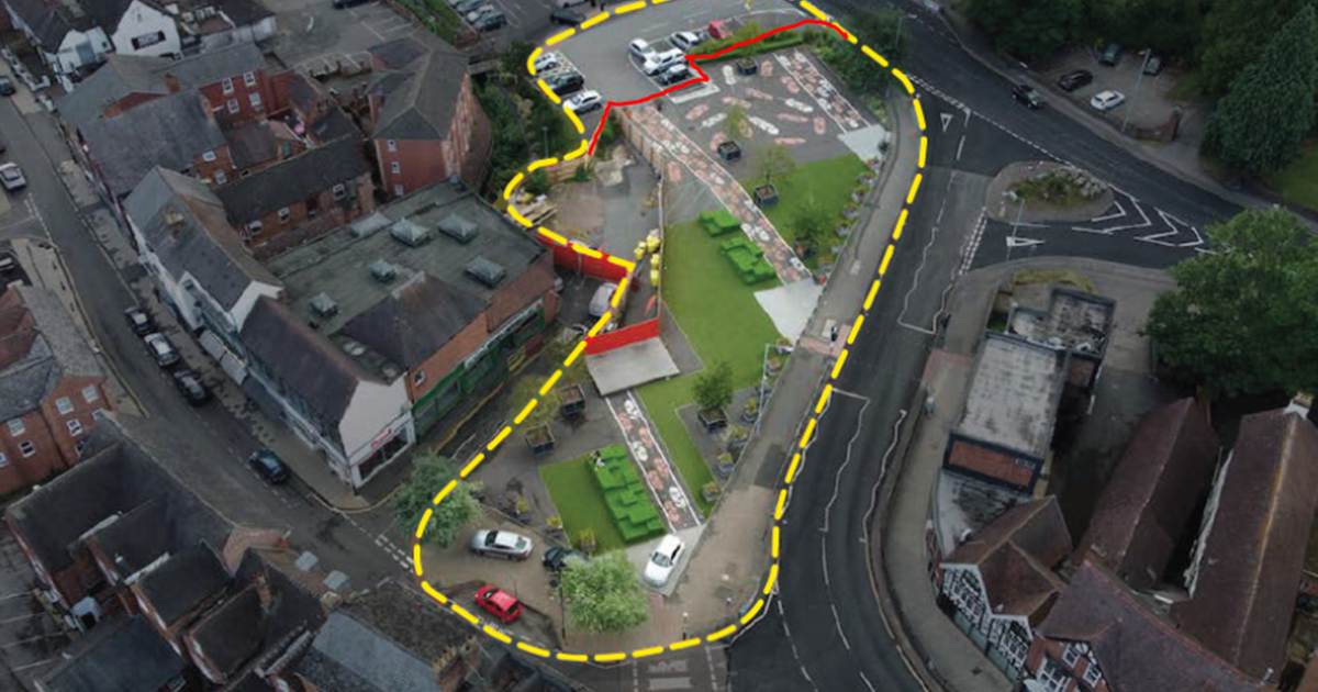 Aerial view of land marked for regeneration in Bromsgrove