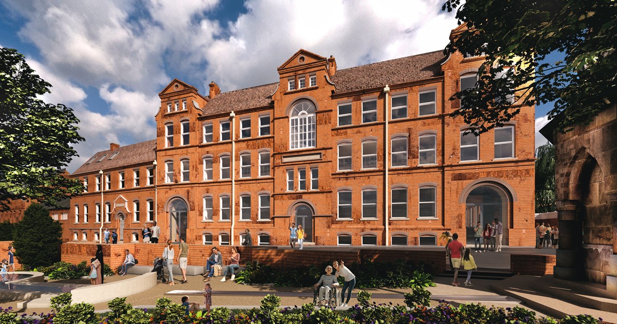 The front elevation of the new Kidderminster Creative Hub building being created at a former magistrates court in Kidderminster.