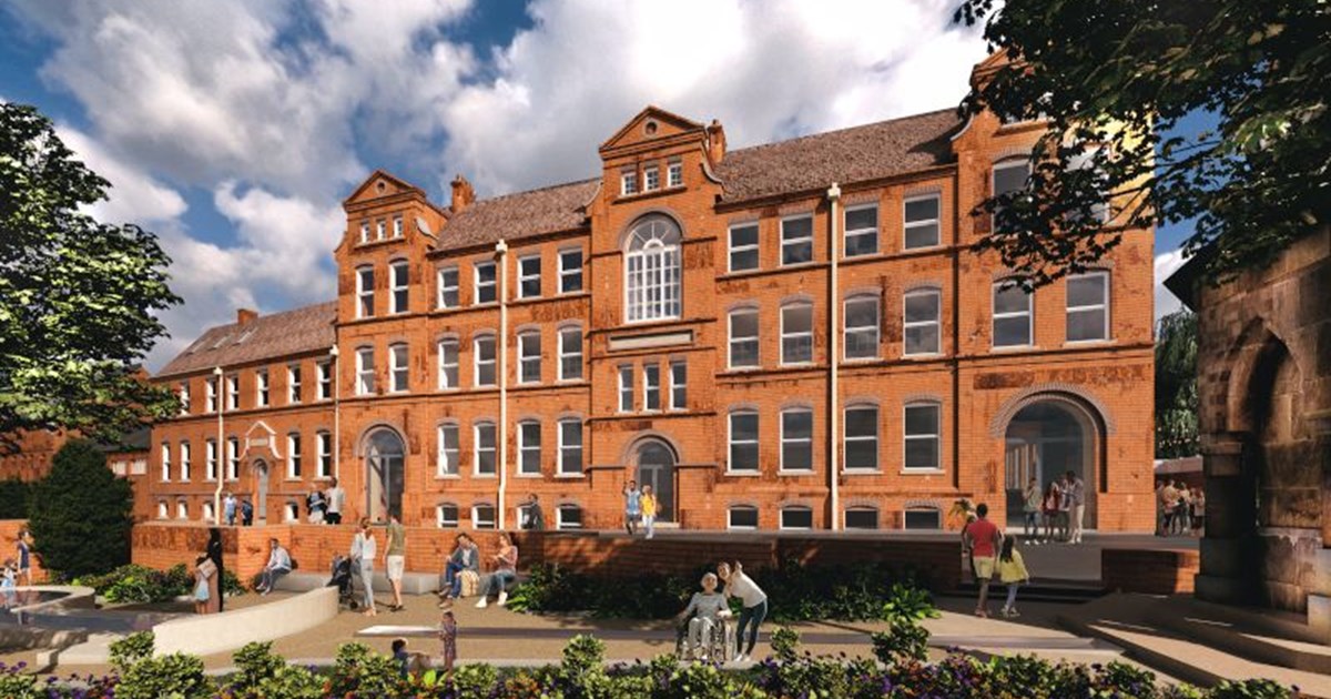 The front elevation of the new Kidderminster Creative Hub being created at the former Magistrates Court Kidderminster.